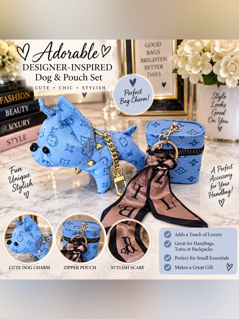 Blue Floral Dog & Pouch Set